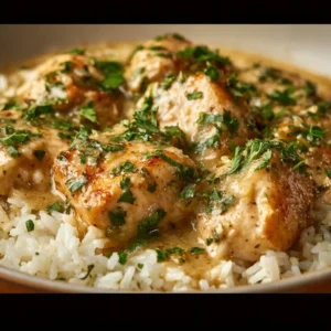 Creamy Herb Chicken served with Basmati Rice in a one-pan meal