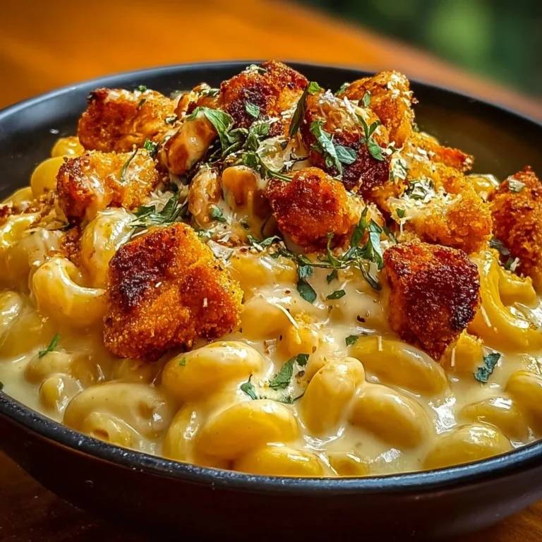 Creamy Honey Pepper Chicken Mac and Cheese served in a bowl with herbs