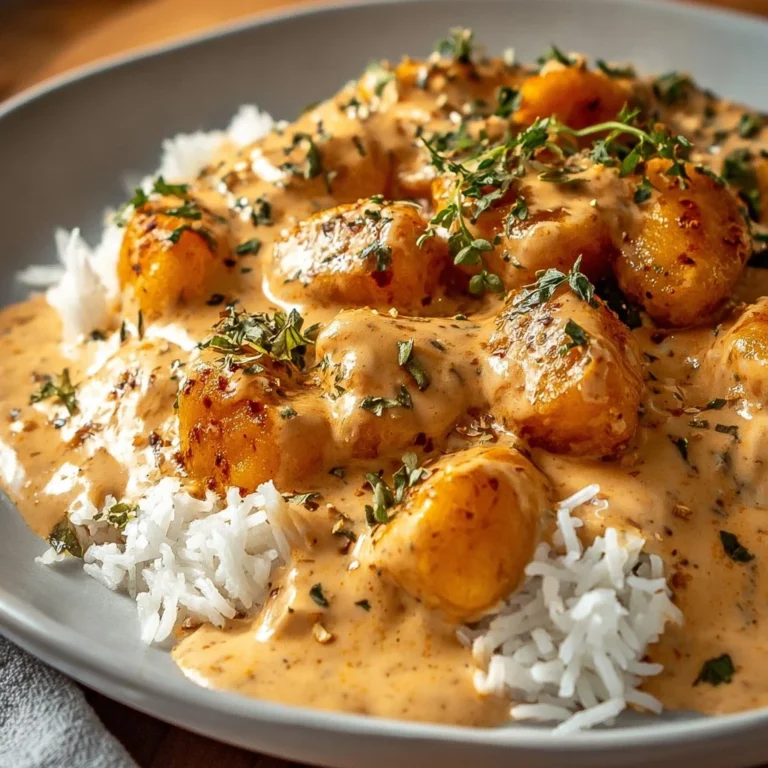 Delicious creamy smothered chicken served over rice