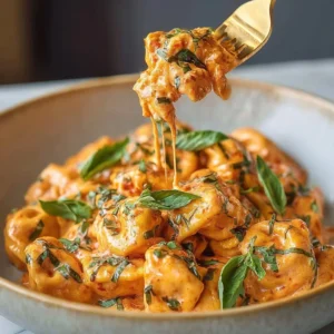 Creamy tomato garlic pasta with fresh herbs and Parmesan cheese