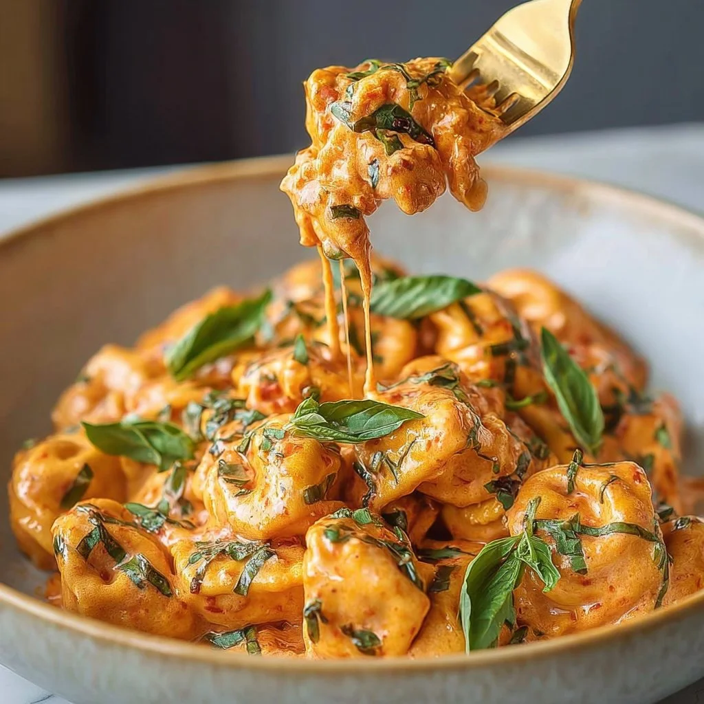 Creamy tomato garlic pasta with fresh herbs and Parmesan cheese