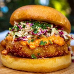 Crispy chicken burger with fresh lettuce and tomatoes on a toasted bun