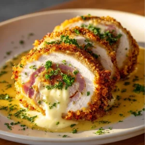 Crispy chicken cordon bleu served with a flavorful Dijon sauce