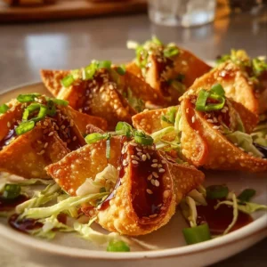 Crispy chicken wonton tacos topped with fresh ingredients