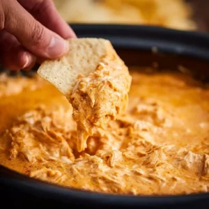 Delicious Crockpot Buffalo Chicken Dip served in a bowl with tortilla chips