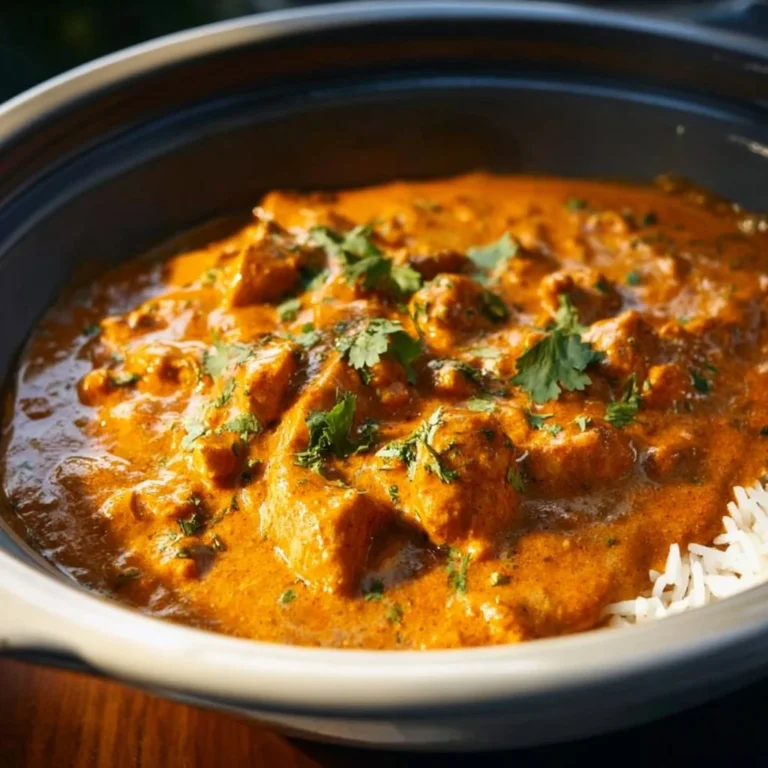 Crockpot butter chicken with creamy sauce served in a bowl