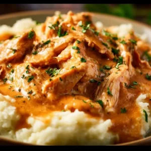 Crockpot Honey Mustard Chicken served with vegetables on a plate.
