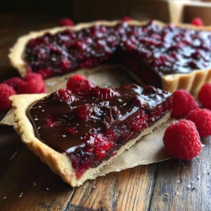 Decadent dark chocolate raspberry pie bars on a plate
