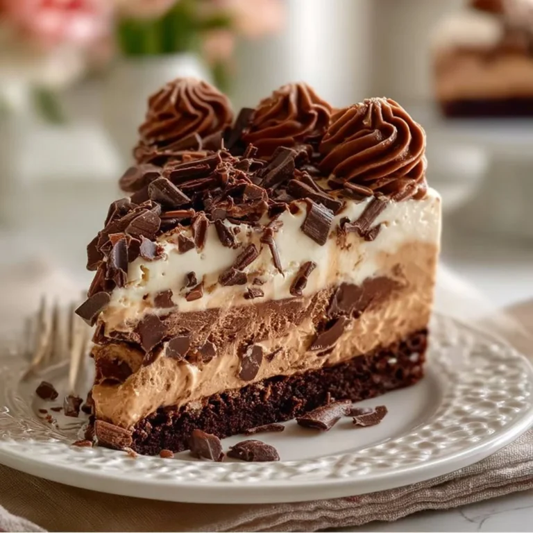 Slice of decadent no-bake German chocolate cheesecake with coconut topping