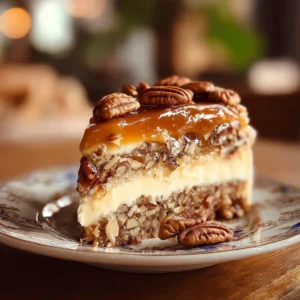 Delicious gooey butter pecan cake with a rich, moist texture and pecan topping.