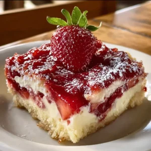 Delicious Donna Wood Strawberry Cheesecake Dump Cake ready to serve