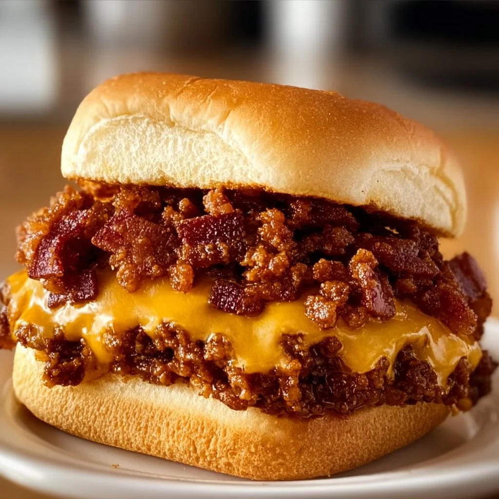 Double Bacon Bourbon Cheeseburger Sloppy Joe Melt