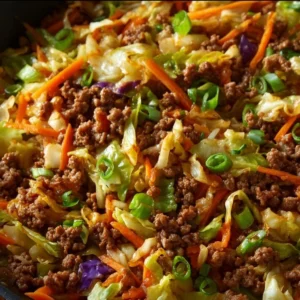 Delicious Egg Roll in a Bowl with colorful vegetables and savory meat