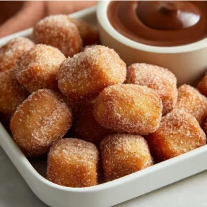 Delicious fluffy air fryer churro bites sprinkled with cinnamon sugar.