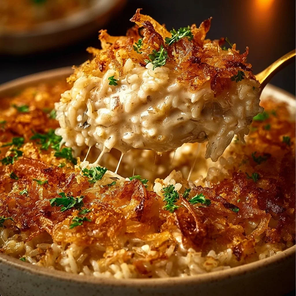 French Onion Chicken Rice Bake