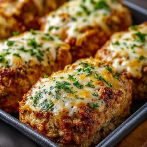 Delicious Garlic Parmesan Chicken Meatloaf served on a plate