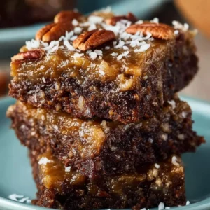 Delicious German Chocolate Pecan Brownies with rich chocolate and crunchy pecans