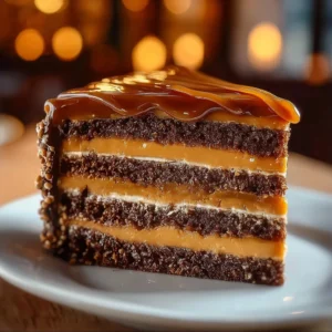 Delicious Gooey Coffee Caramel Cake topped with caramel drizzle