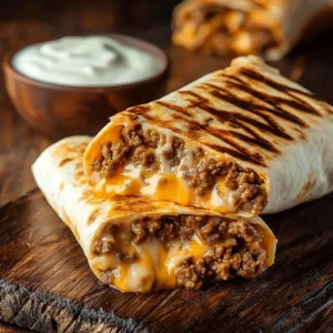 Delicious grilled cheese burrito with melted cheese and crispy exterior