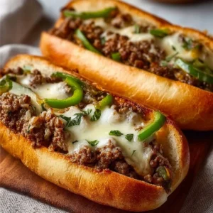 Delicious Ground Beef Philly Cheesesteaks served with toppings