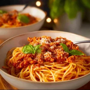 Ground Chicken Parmesan topped with melted cheese and fresh herbs