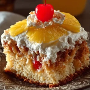 Hawaiian Pineapple Cake Delight with fresh pineapples and whipped cream topping
