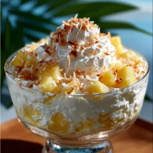 Hawaiian Pineapple Coconut Fluff dessert served in a bowl