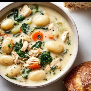 Healthy rotisserie chicken gnocchi soup in a bowl garnished with herbs