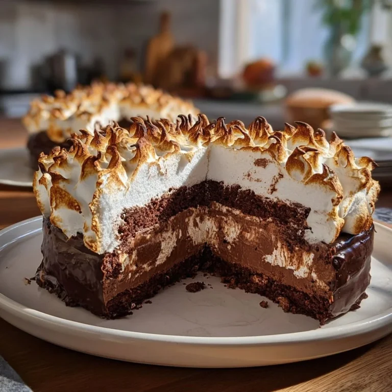 Heavenly Chocolate Meringue Cake with rich chocolate layers and fluffy meringue topping