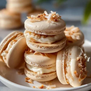 Heavenly Coconut Cream Macarons on a white plate