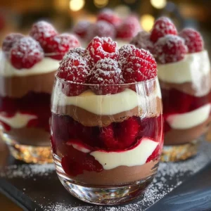 Heavenly Raspberry White Chocolate Mousse Parfait served in a glass
