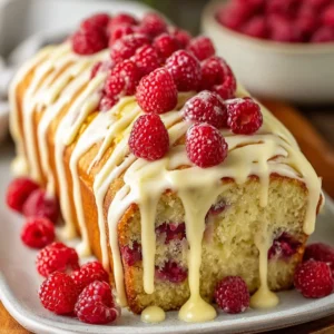 Heavenly White Chocolate Raspberry Cake with raspberries and white chocolate frosting