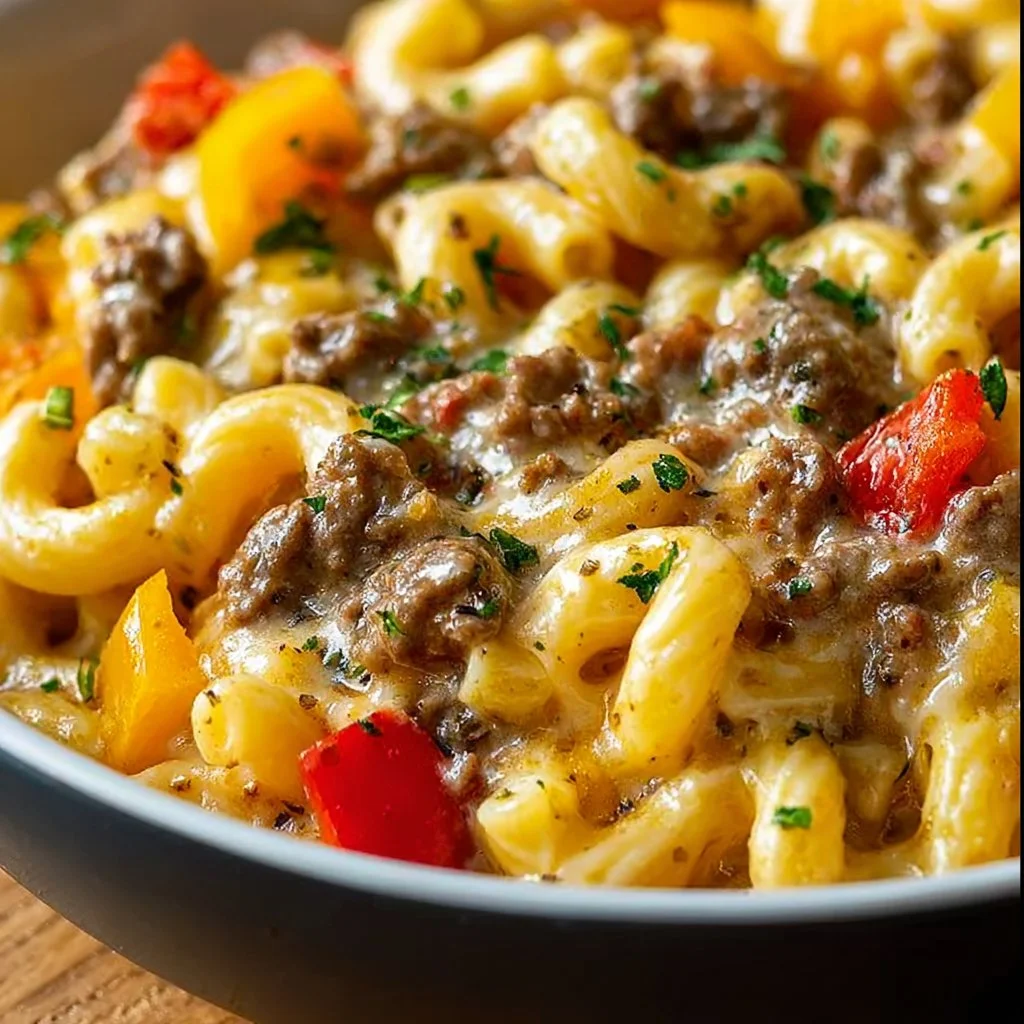 High-Protein Creamy Philly Cheesesteak Mac & Cheese Bliss