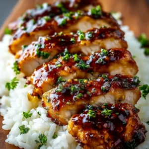 Honey Garlic Chicken Breasts served on a plate with garnished vegetables