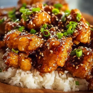 Plate of delicious Honey Garlic Chicken garnished with herbs