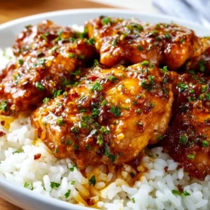 Honey Garlic Chicken Thighs served with herbs and vegetables