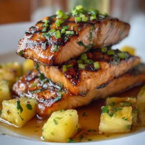 Honey Pineapple Salmon dish garnished with pineapple slices