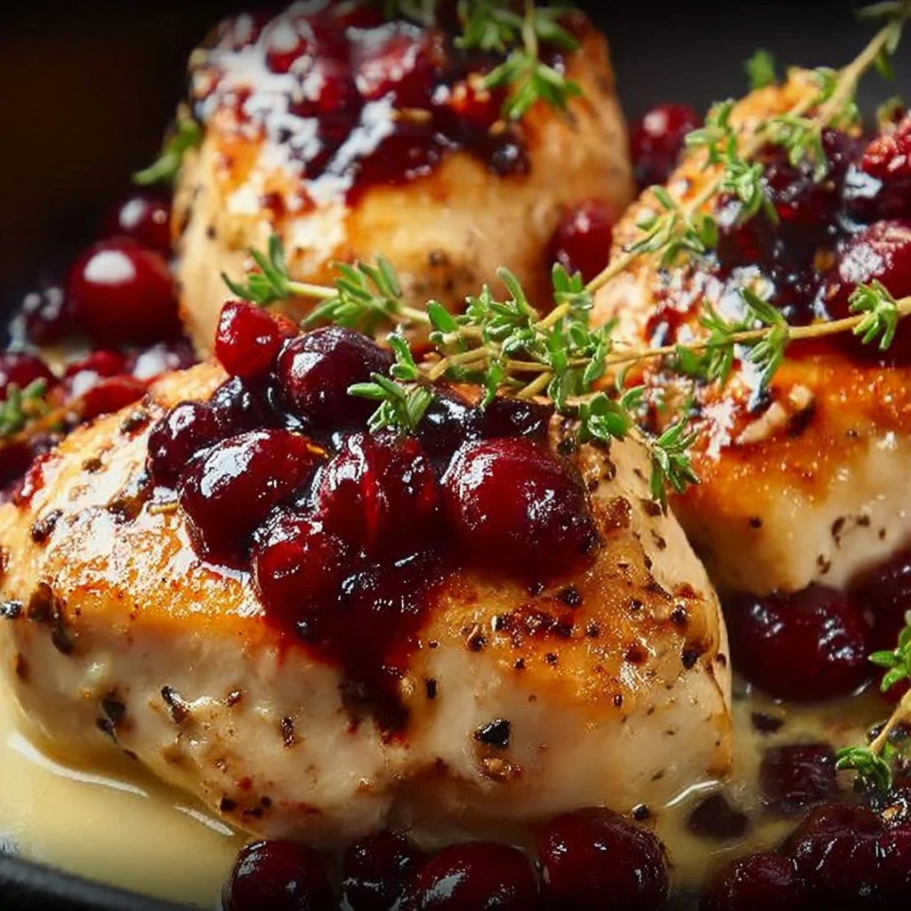 Cranberry brie stuffed chicken with a savory and creamy filling.