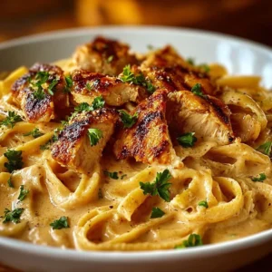Delicious Cowboy Butter Chicken Linguine dish served in a bowl