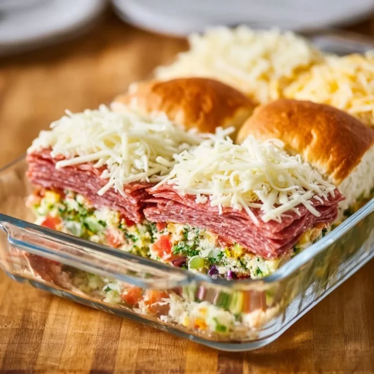 Italian Grinder Sliders featuring layers of meats, cheese, and colorful veggies on a toasted bun