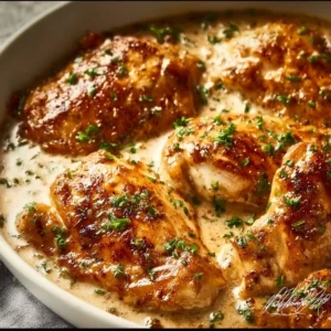 Cream cheese chicken dish served with herbs and spices