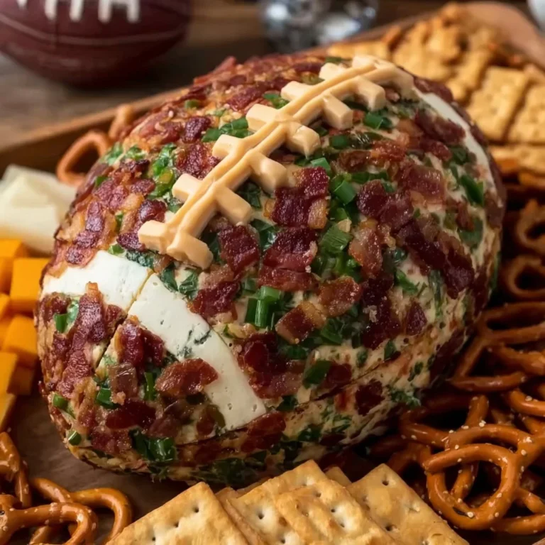 Jalapeño Popper Football Cheese Ball appetizer served on a platter