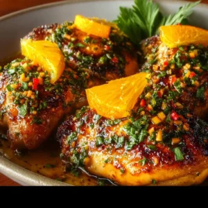 Key West grilled chicken with tropical citrus marinade on a plate