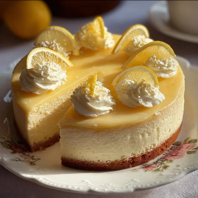 Slice of lemon cheesecake topped with fresh lemon zest and mint leaves