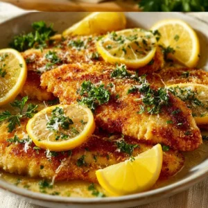 Lemon Chicken Romano with zesty lemon sauce and Romano cheese served on a plate