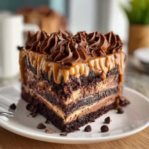 Luxurious German Chocolate Poke Cake with chocolate and coconut frosting