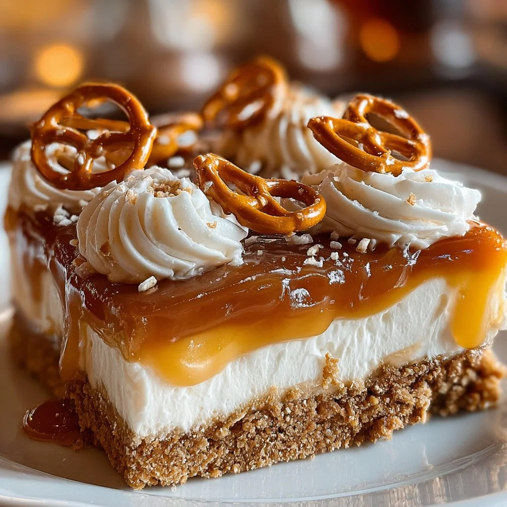 No-Bake Salted Caramel Pretzel Bars