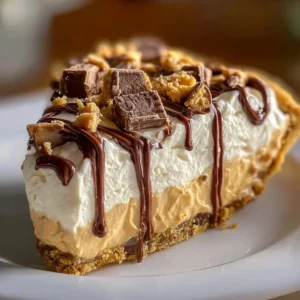 Slice of Old-Fashioned Amish Peanut Butter Dream Pie on a plate