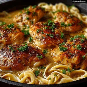 One-Pan Chicken with Buttered Noodles dish ready to serve