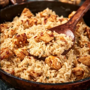 Delicious One-Pot Chicken and Rice served in a bowl